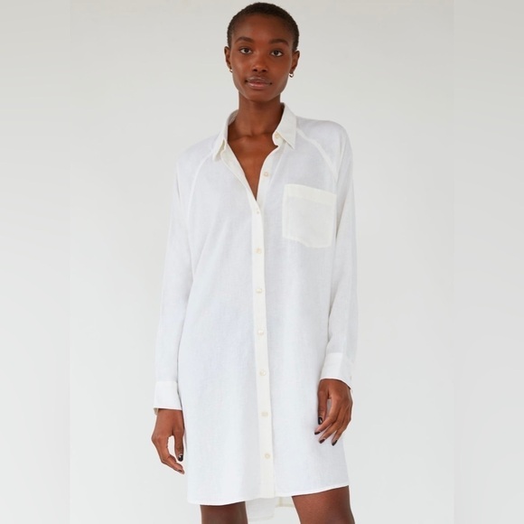 NEW Aritzia Linen Boyfriend Button-Up Dress Wilfred Free White S - Picture 2 of 8